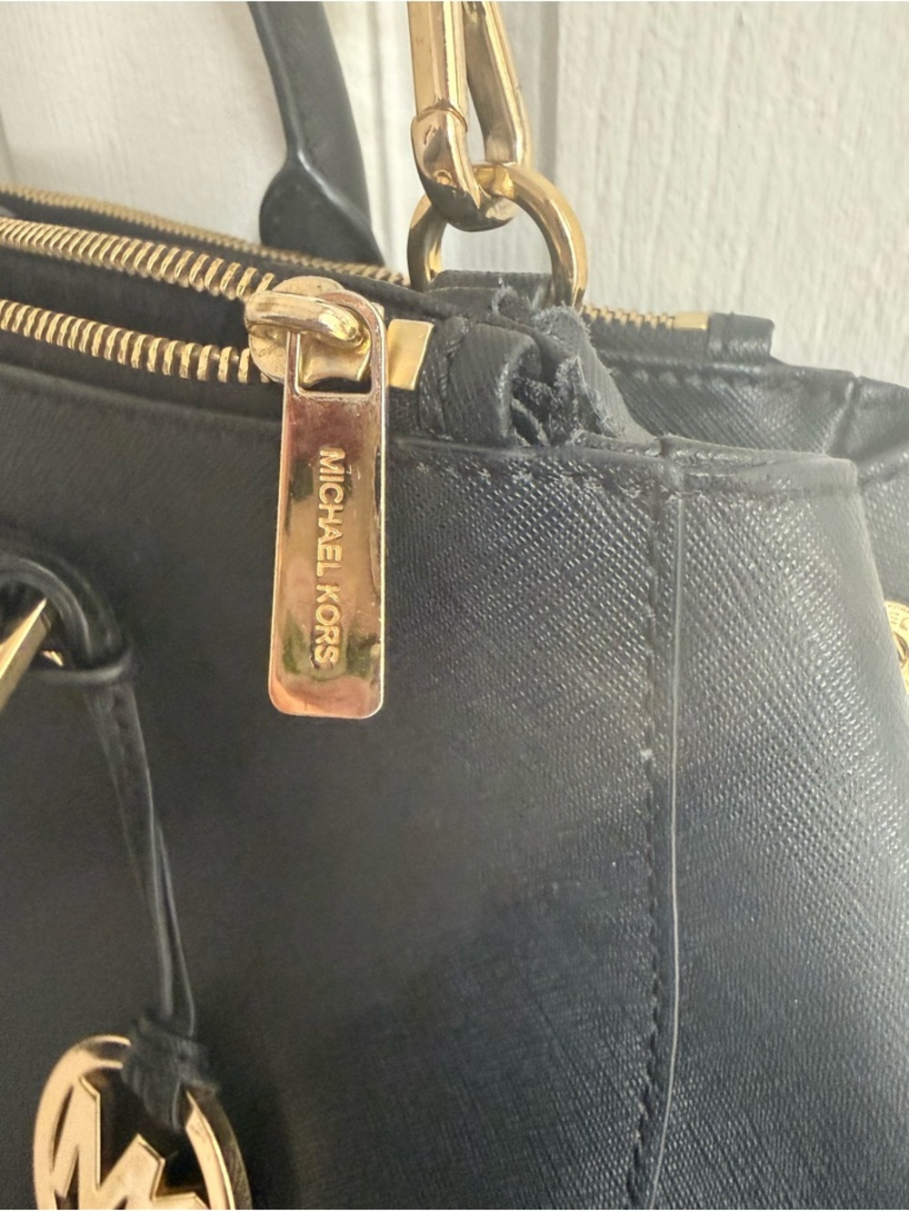 ** FAIR CONDITION- CALLOUTS **Michael Kors Black Leather Satchel - Picture 9 of 16
